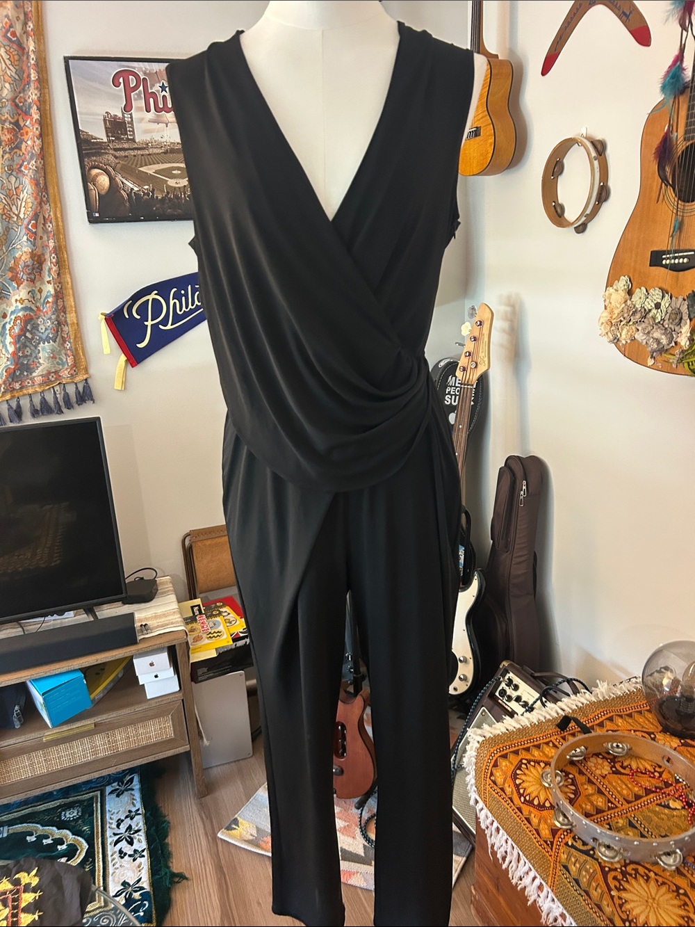 Silence and Noise Sleeveless Black Wrap Jumpsuit